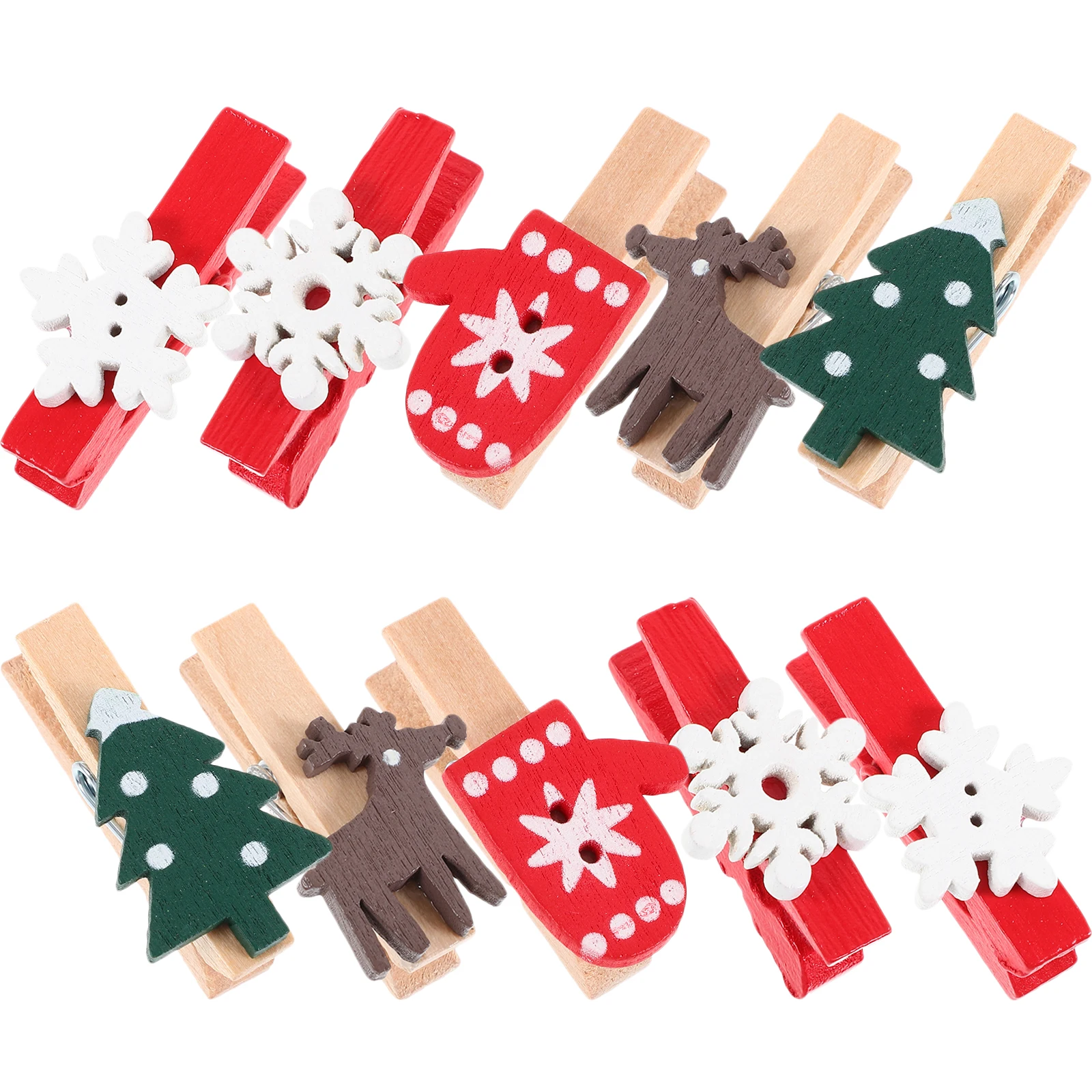 

125Pcs Xmas Photo Clips Christmas Wooden Pegs for Hanging Lights Decorative Clips for Window Door Tree Display Small Photo