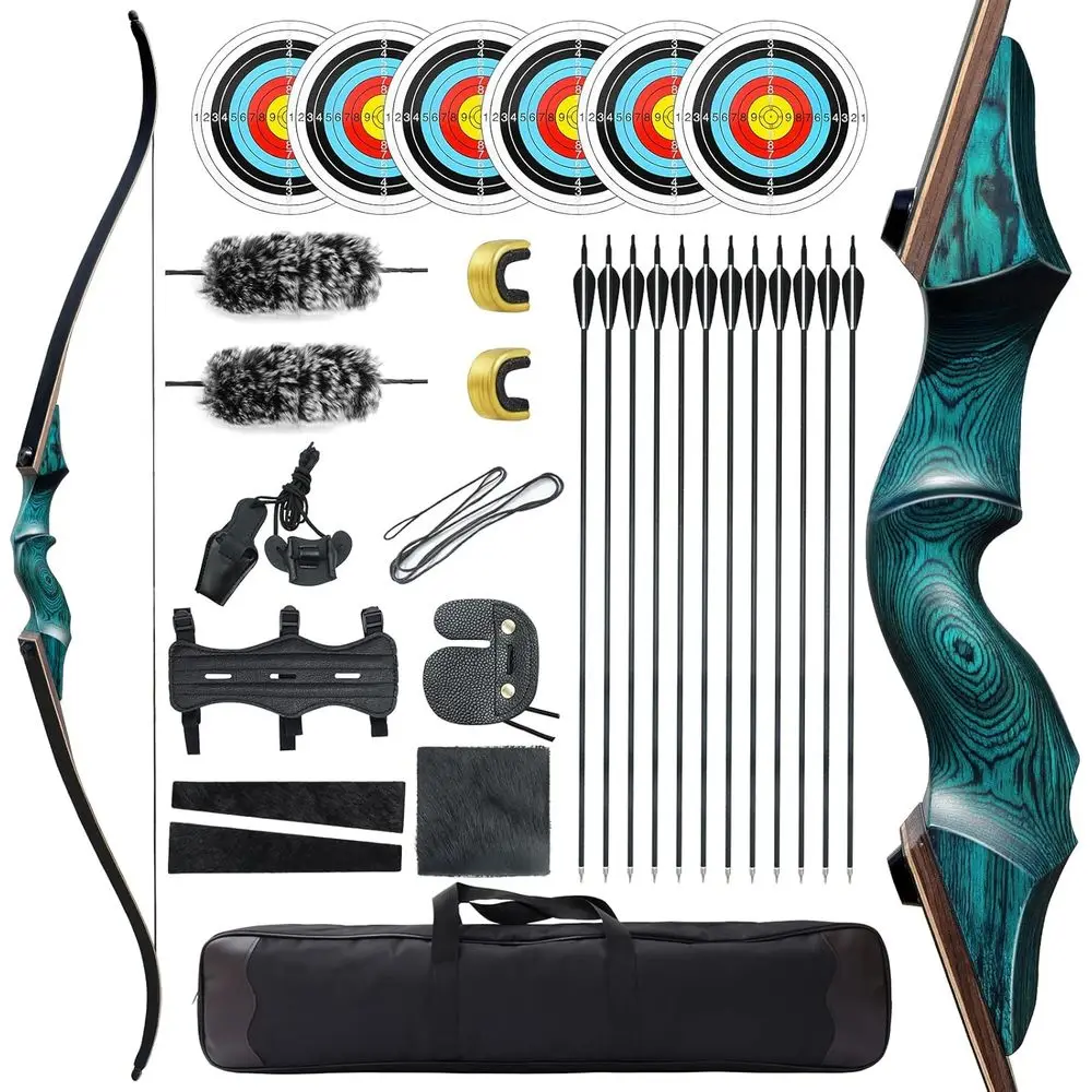 

Recurve Bow Archery Set for Adults - 60 20-60 lbs Right Hand Wooden, Carbon Arrows, Bow Case
