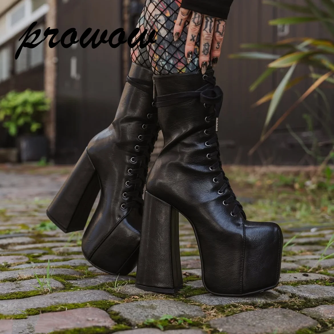 

Женские кожаные ботинки на платформе, ботинки до середины икры на блочном каблуке, ботинки для стриптиза со шнуровкой, новинка 2024 года, Zapatos Para Mujere