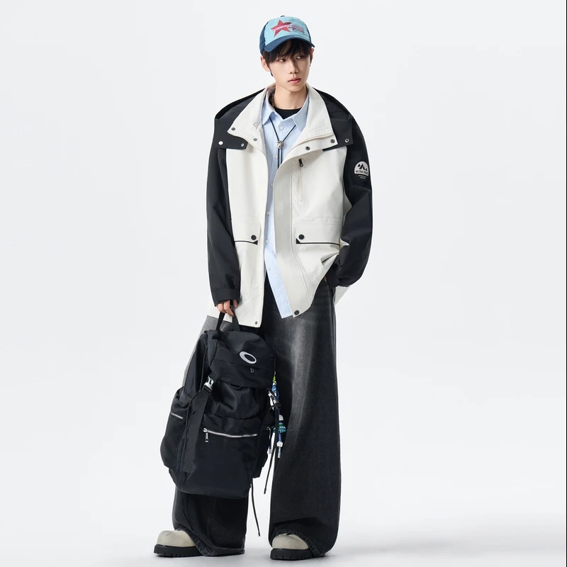 

Spring Autumn New Sle Men's Outdoor Windproof Hiking Jaet Loose Casual Versatile Hooded Coat Polyester Fiber Long Sve