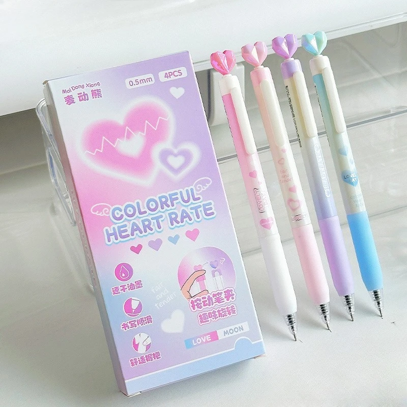 

4 шт./компл., милая американская гелевая ручка для детей и девочек, милая красочная ручка в форме сердца, канцелярские принадлежности, гелевая ручка 0,5 мм, черные чернила, ручка для письма