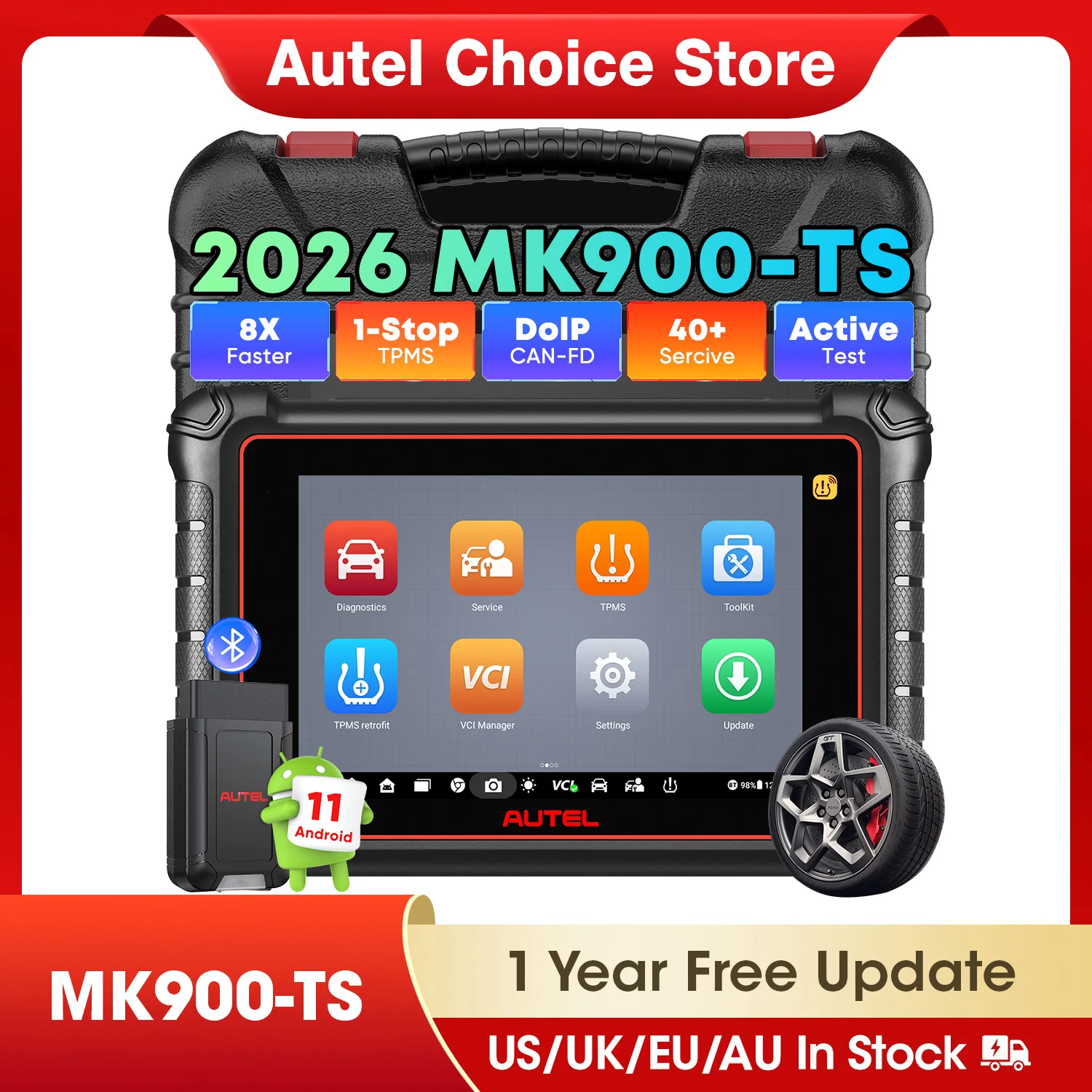 

Диагностический сканер Autel MaxiCOM MK900TS TPMS, OBD2-сканер, инструмент для диагностики всех систем, активные тесты, 40+ функций сброса, улучшенная версия MK808S-TS