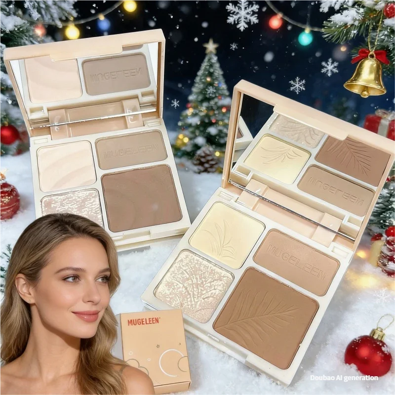 MUGELEEN Tavolozza di evidenziatori contorno a 4 colori Matte Shimmer Regalo di Natale Ombretto festivo portatile per il trucco