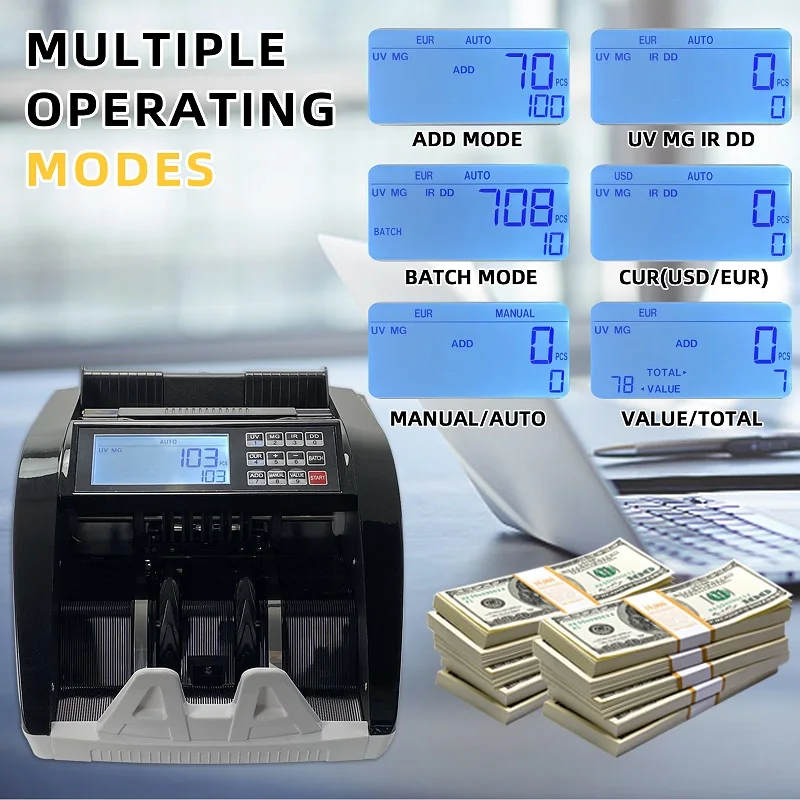 XD-6800 Money Counter Machine USD/EUR/TZS/KES/PKR Counterfeit Bill Cash Currency Detection