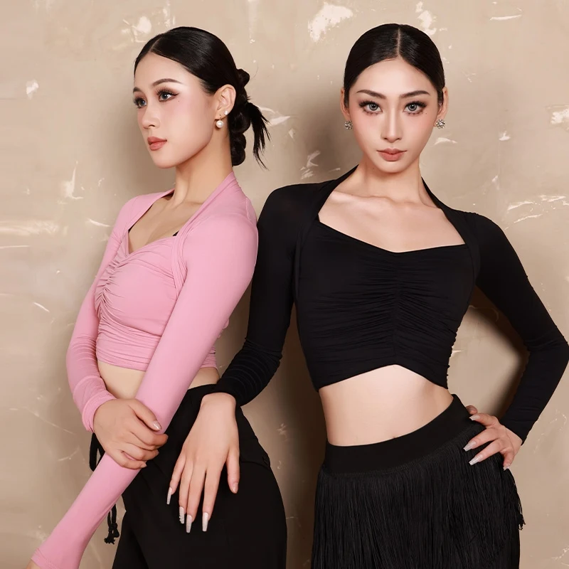 Latin Dance Tops Women Long Sleeves Short Blouse Adult Latin Rumba Dance Practice Clothing Professional Sport Dance Tops BL13765