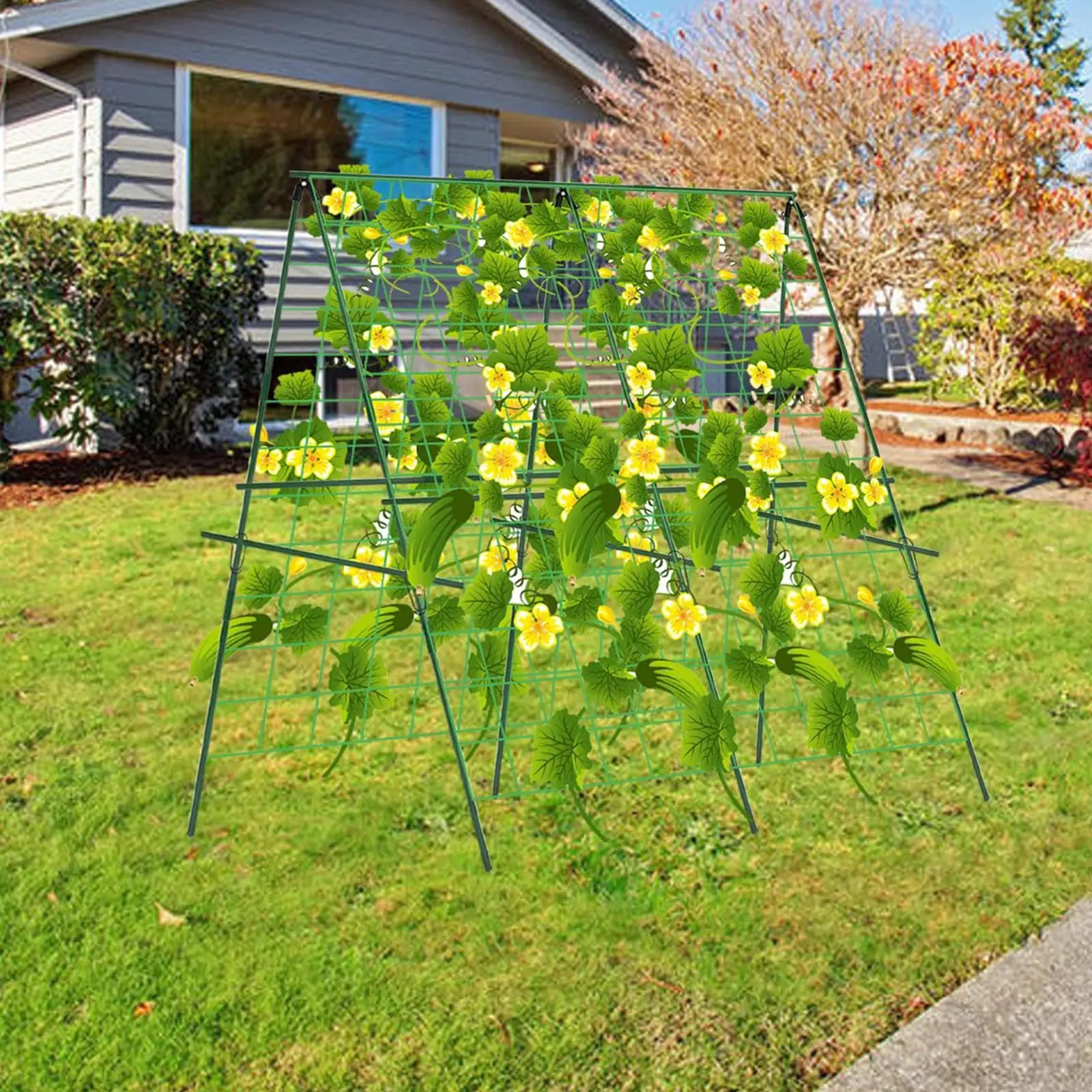 Garden Cucumber Trellis Plants Support with Netting for Raised Bed Vegetables Flowers Tomato Grape Climbing Plants Outdoor H0983