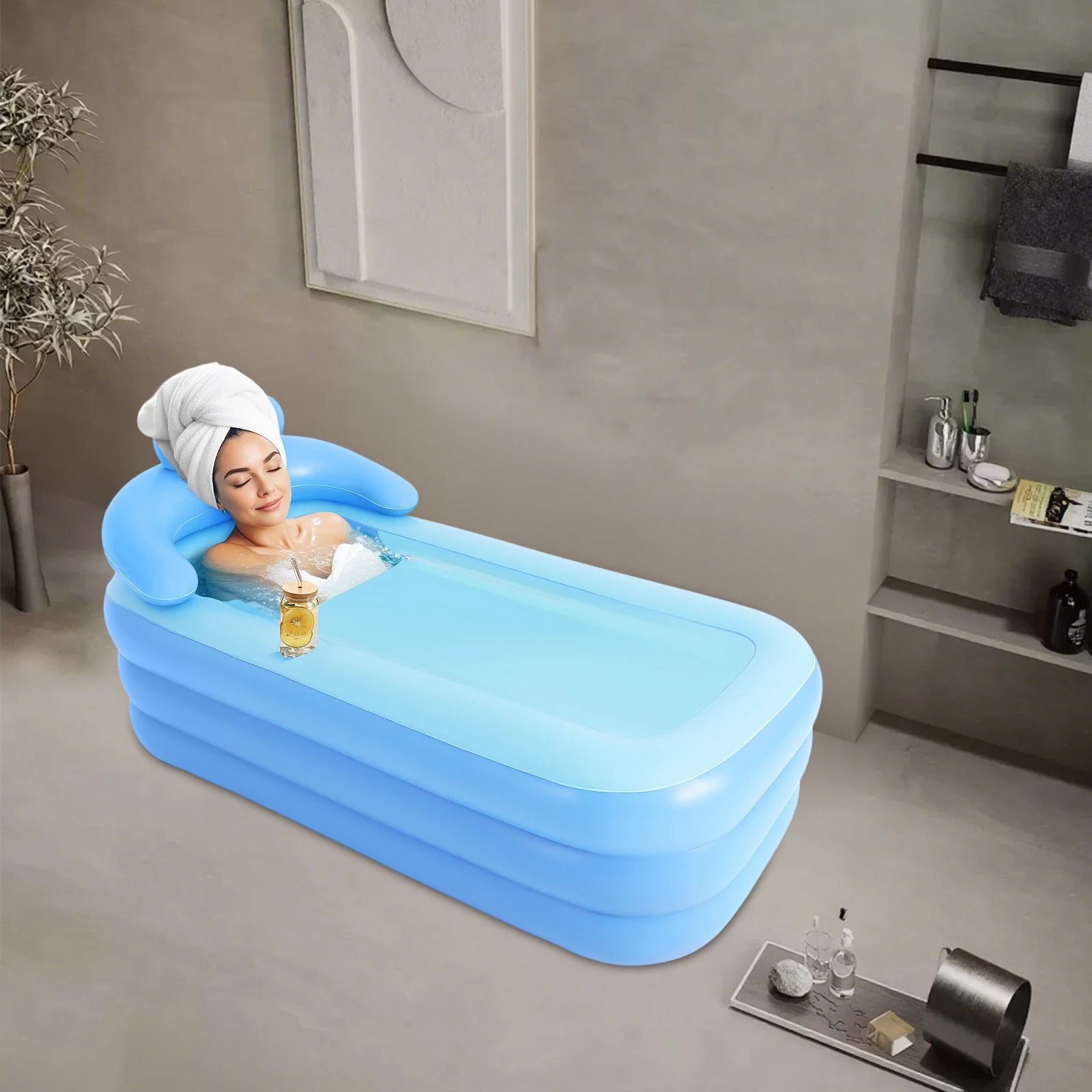 Bañera inflable portátil, bañera de SPA plegable con respaldo ergonómico y tapa con cremallera, PVC grueso para adultos/niños, hogar/exterior