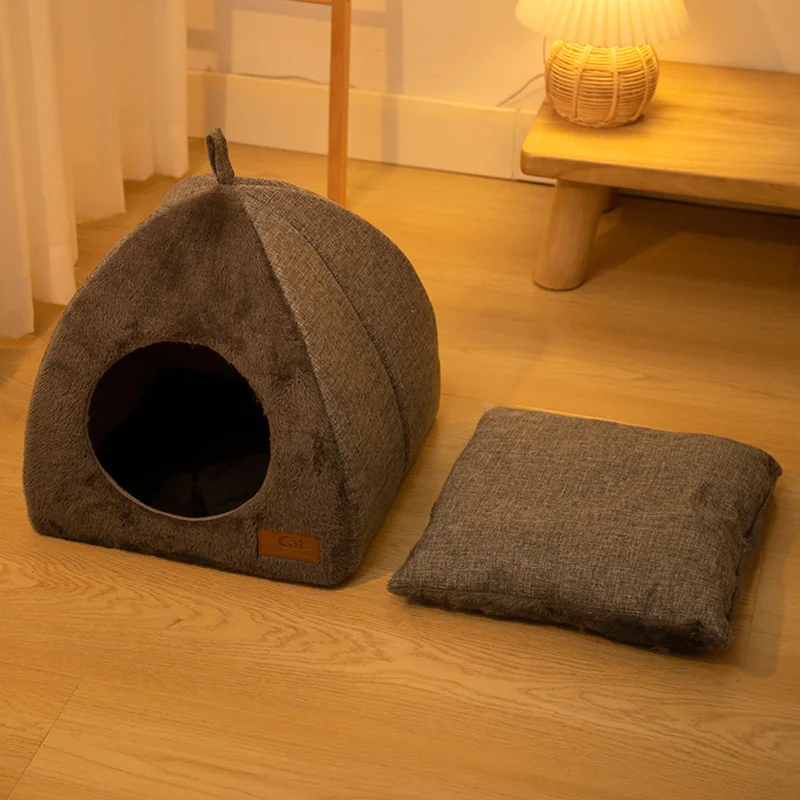 Winter Warm Cat Bed Comfortable Foldable Cat\'s House Plush Pet Soft Bed Sofa for Small Medium Dogs Cats Puppy Sleep Cushion Nest