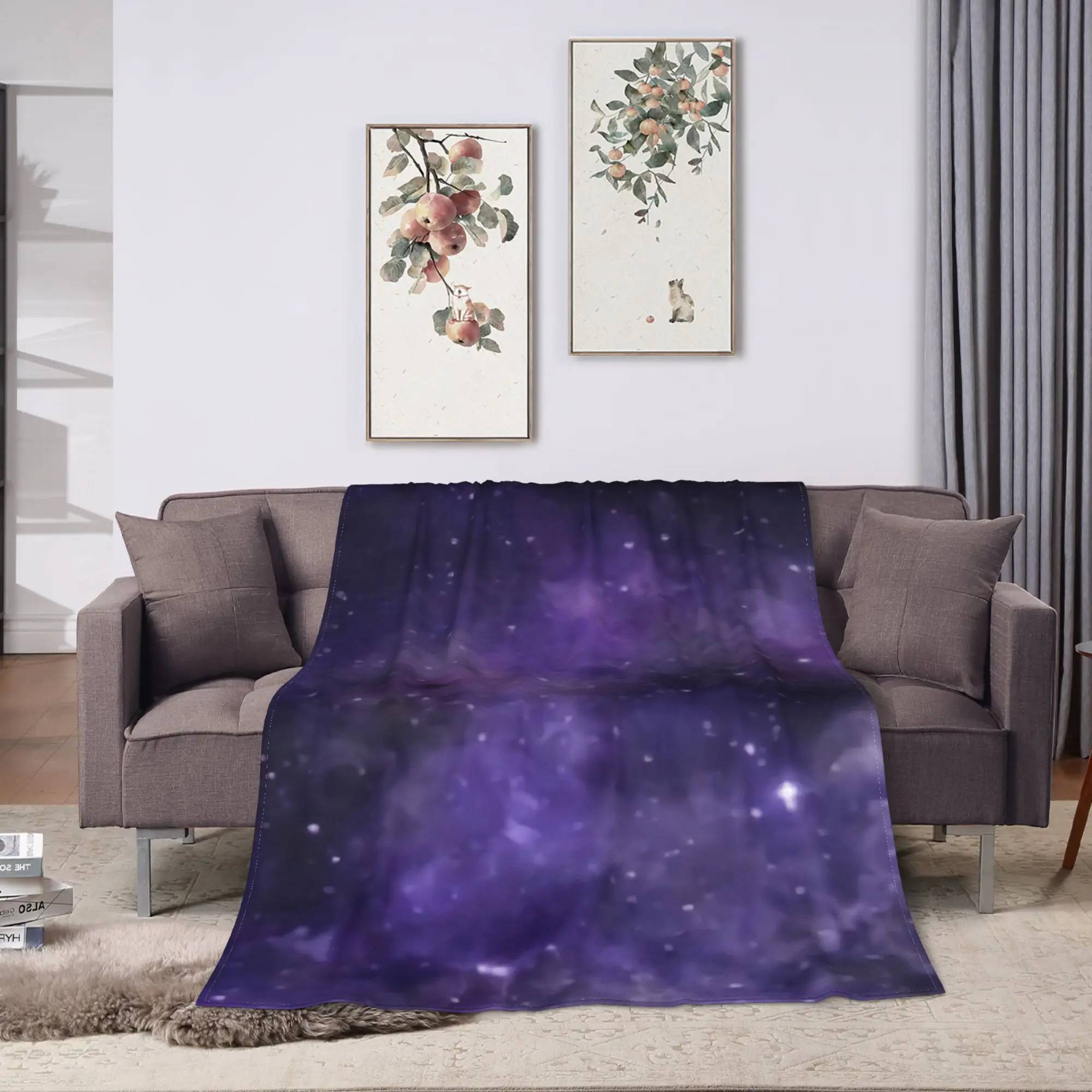 Blanket Astrology Zodiac Moon and Stars Blanket, Purple Witchcore Decor Gothic Couch Blanket Cozy Gift
