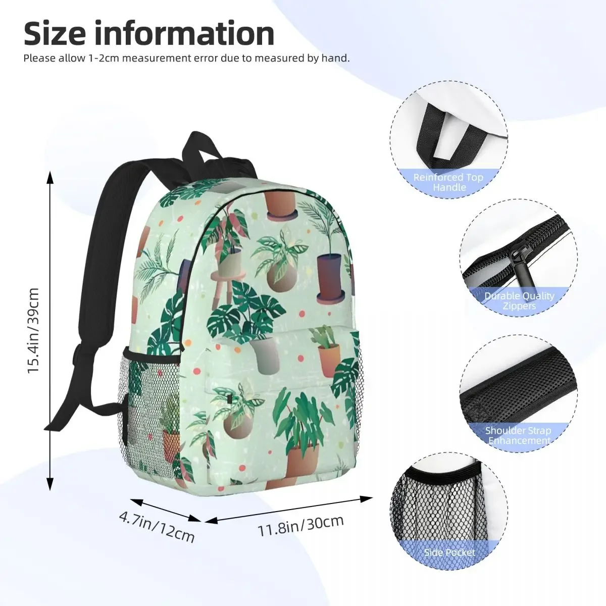 Potting Houseplants Pattern Backpacks Teenager Bookbag Casual Students School Bags Travel Rucksack Shoulder Bag Large Capacity