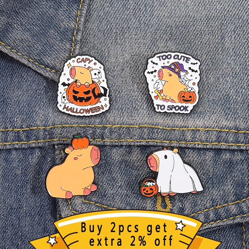 Too Cute To Spook Capybara Enamel Pin Cute Halloween Animals Pumpkin Metal Brooch Badges Jewelry Custom Gift For Animal Lovers