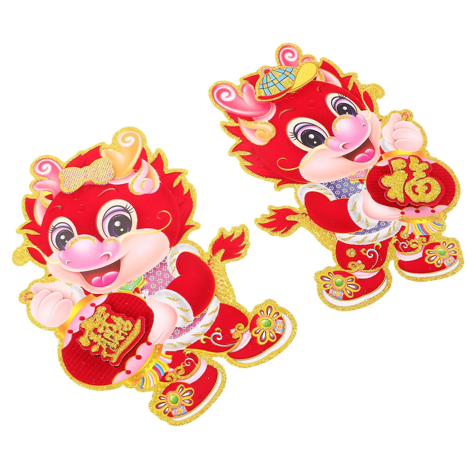 

2 Pcs Dragon Year Door Stickers Cartoon Golden Spring Festival Decorations Chinese New Year Supplies Garden Statue Decals