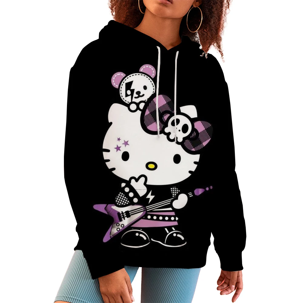 Sweat à capuche Hello Kitty pour femmes et filles, pull à manches longues, sweat-shirt à la mode, vêtements pour adultes, cadeau de Noël, chaud, nouveau, 24/25