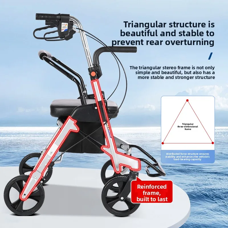 Aluminum Portable Rollator Walker for Elderly People Foldable Walker with Seat &Adjustable Height Mobility Walker Shopping Cart