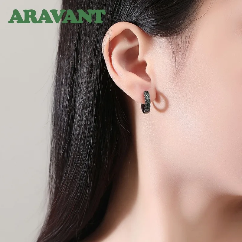 ARAVANT 925 Silber Schwarz Grün Zirkon Creolen für Damen, modischer europäischer Schmuck – Detail 4
