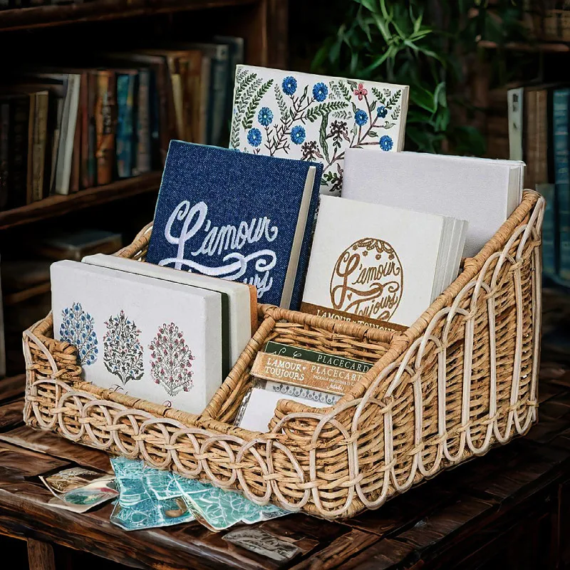 

Плетеная корзина для хранения из ротанга, настольный органайзер для косметики, помады и закусок, поднос для домашнего хранения, многофункциональный декоративный контейнер