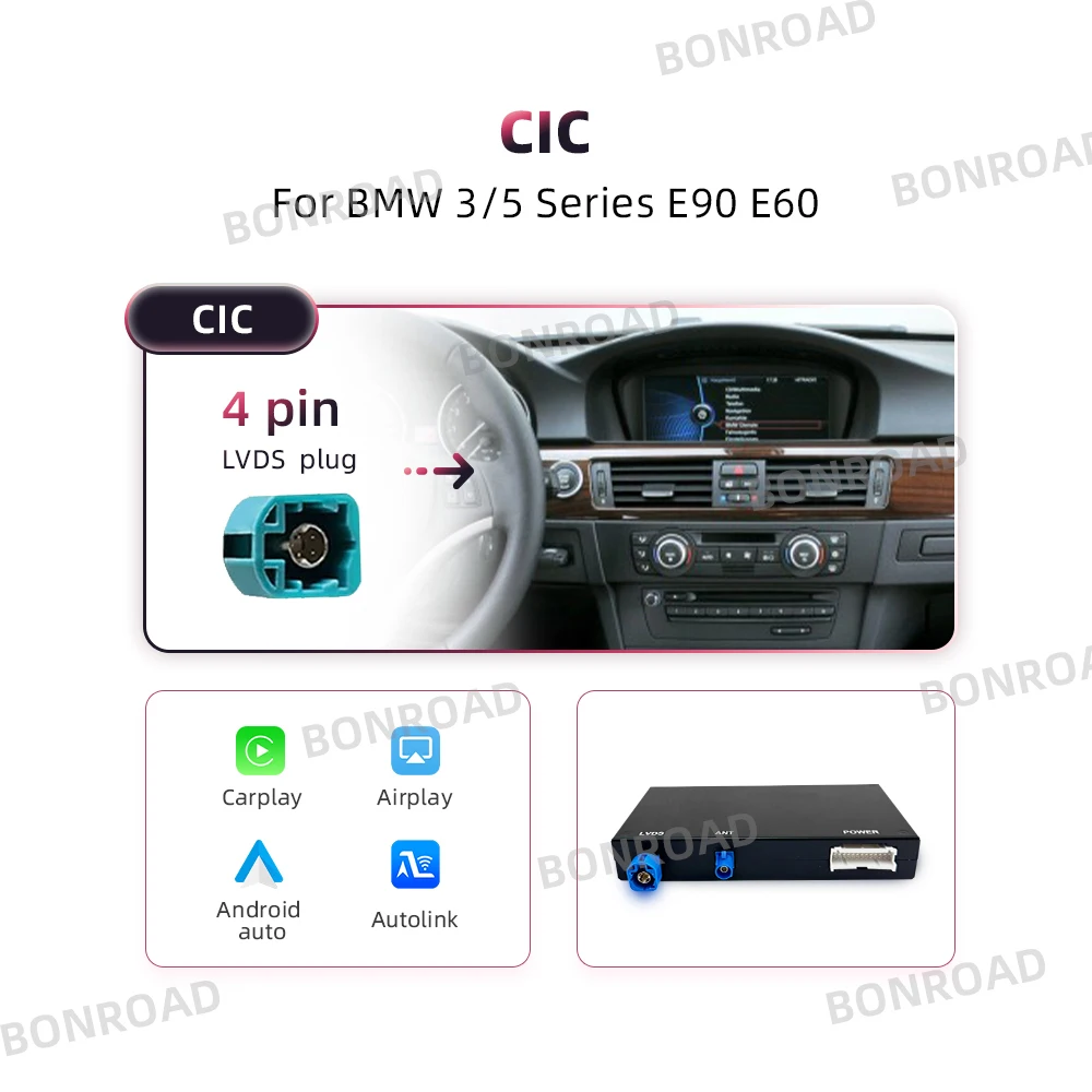 BONROAD Draadloze CarPlay Interface Module voor BMW 3-serie E90 E91 E92 E93 5-serie E60 E61 E62 E63 E64 CCC CIC Android Auto - afbeelding 1
