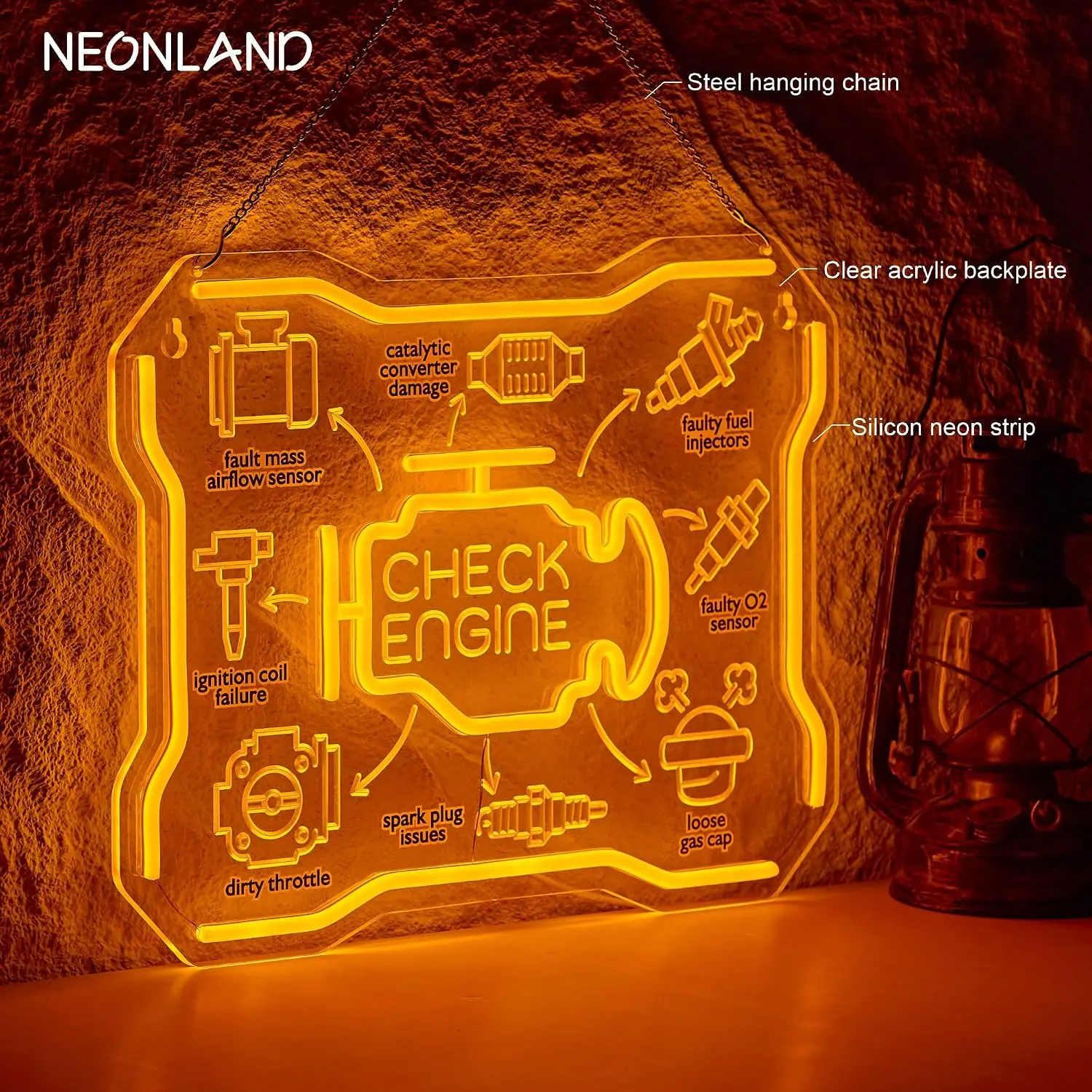 Check Engine Neon Sign USB LED Wall Light For Auto Repair Shop Garage Man Cave Car Mechanic Workshop Wall Decor Gift