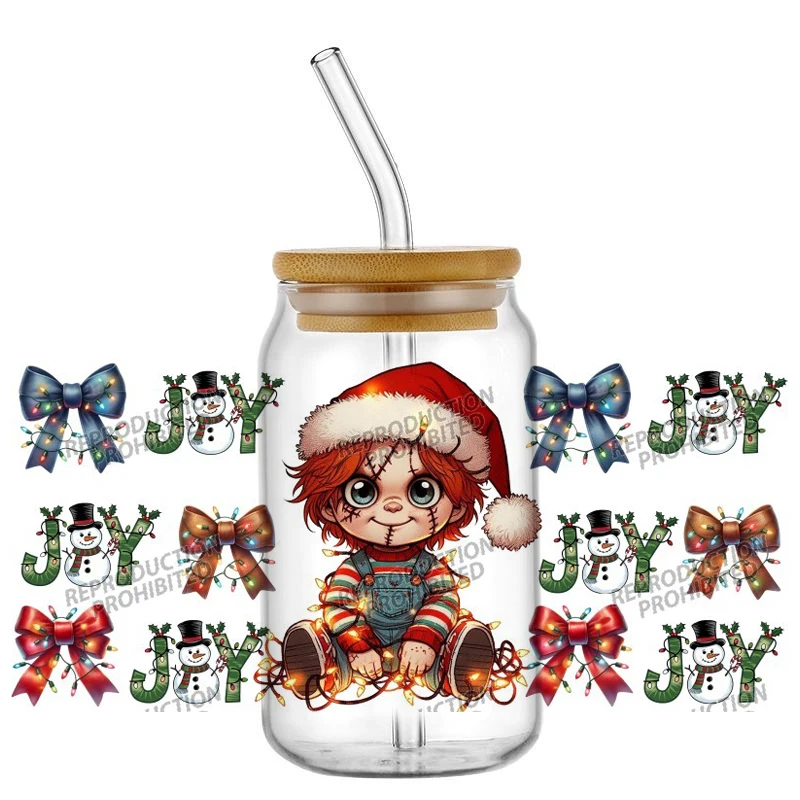 Waterproof Scratch Resistant UV DTF Cup Sticker Christmas Spooky Cartoon Dolls No Heat Transfer for 16oz Libbey Glass Can Decor
