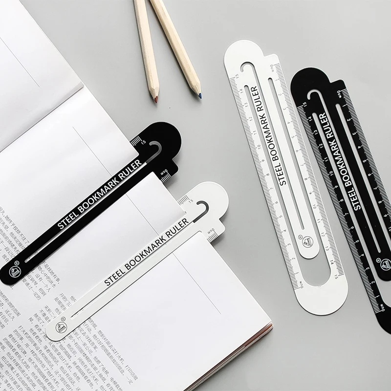 Creative Portable Black White Metal Straight Ruler Drawing Tool  Bookmarks  Office School Supplies