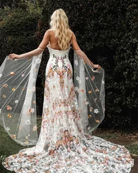 Sansa Real Photos Colorful Flowers Embroidery Lace Wedding Dress Strapless Boho Low Back Custom Bridal Gown Customized 2024