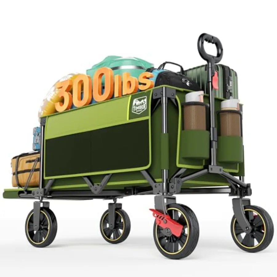 Outdoor camping and garden use heavy-duty green steel wagon with tailgate and brakes 49 extra-long collapsible folding design 3
