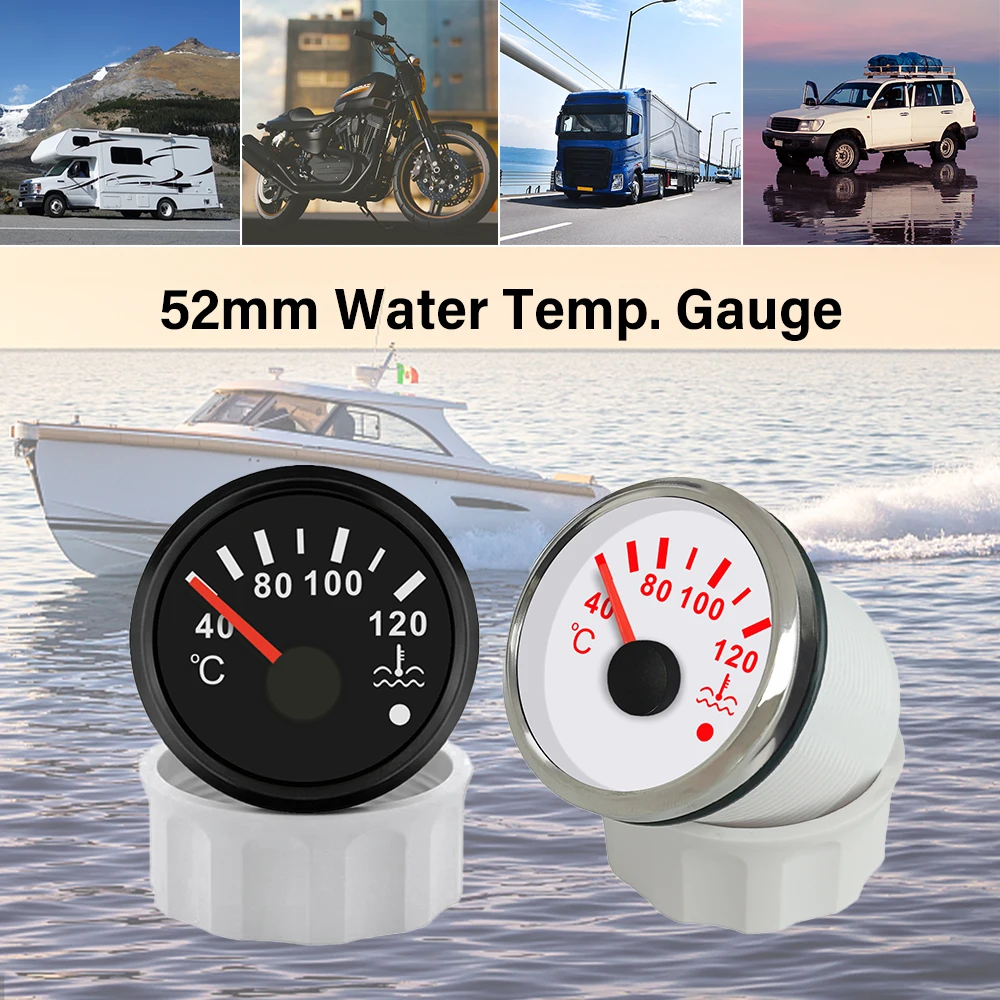 Rhaxel 52mm Water Temperature Meter Gauge 40-120 Degree with Red Backlight 12V 24V for Car Yachts ATV with Alarm