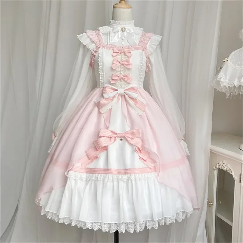 

Spring Lolita set JSK dress with shirt Chubby Plump Kawaii girls pink suit look slim 2XL 3XL 4XL