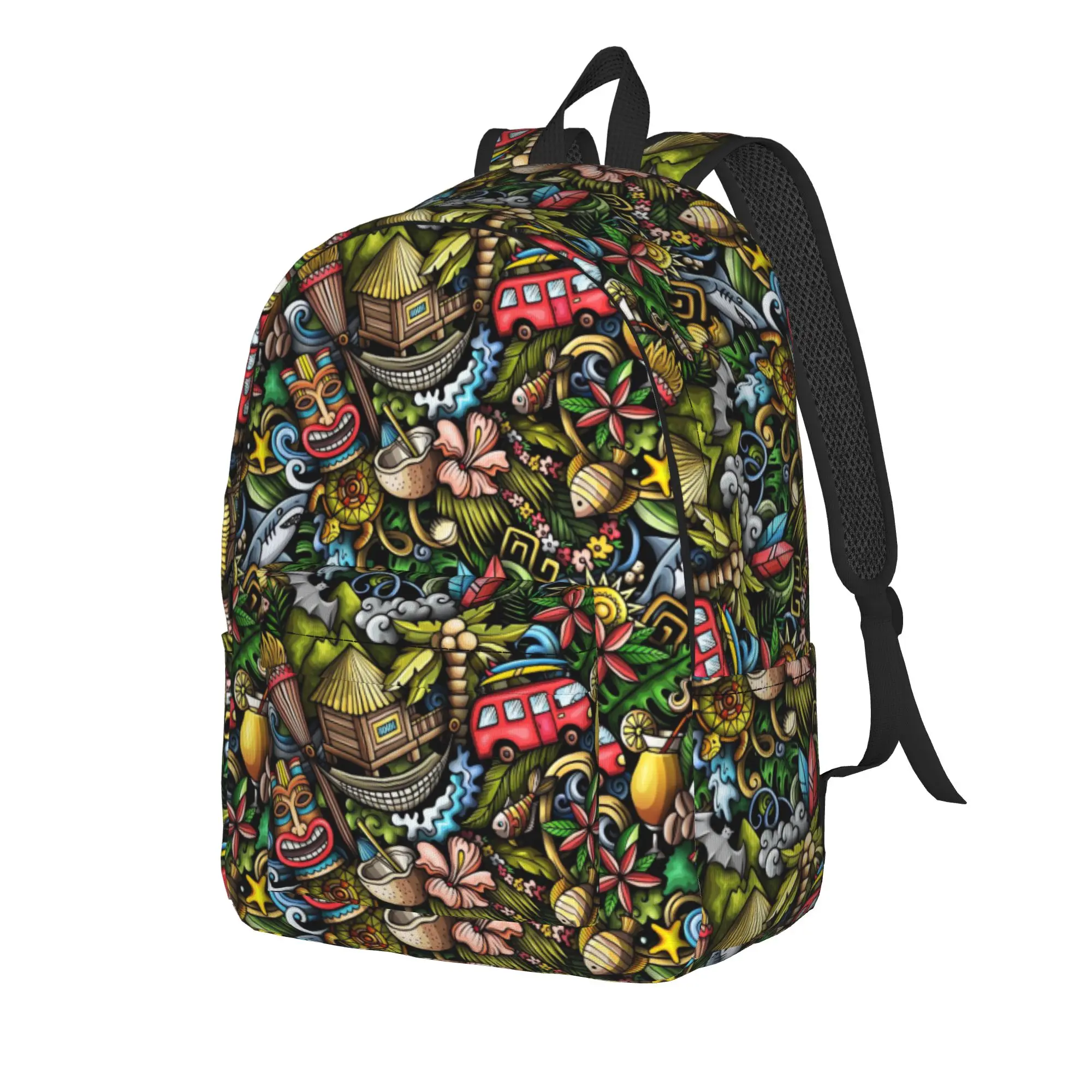 Tropical Hawaii Doodles   Backpack  Streetwear Backpacks Teen Camping Durable School Bags Colorful Rucksack