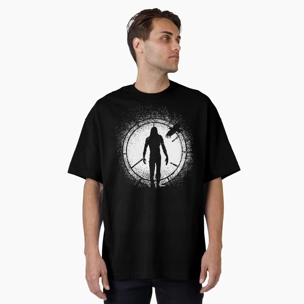 2026 New Dark Silhouette Crow T-Shirt Men Summer Grunge Gothic Horror Graphic Short Sleeve Oversized Streetwe