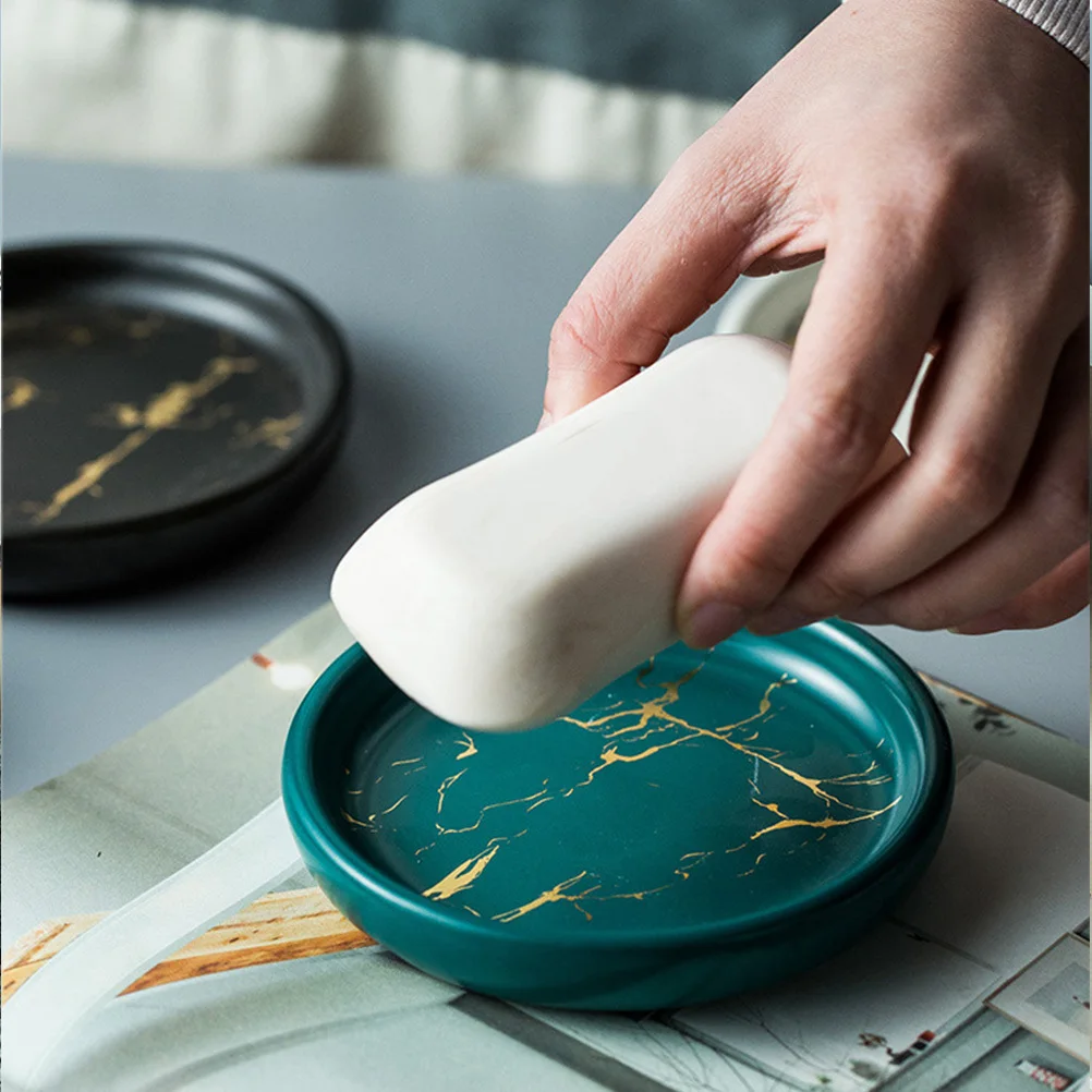

1Pcs Marble Texture Soap Dish Nordic Style Bathroom Accessory Elegant Golden Marble Nonslip Bottom Gift Item