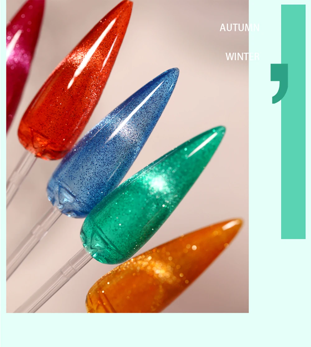 Vendeeni 10 Farben/Set Glitzer-Brocken-Diamant-Katzenaugen-Gel-Nagellack Regenbogen Magnetischer UV-LED-Katzenaugen-Gel-Lack mit Display – Detail 9
