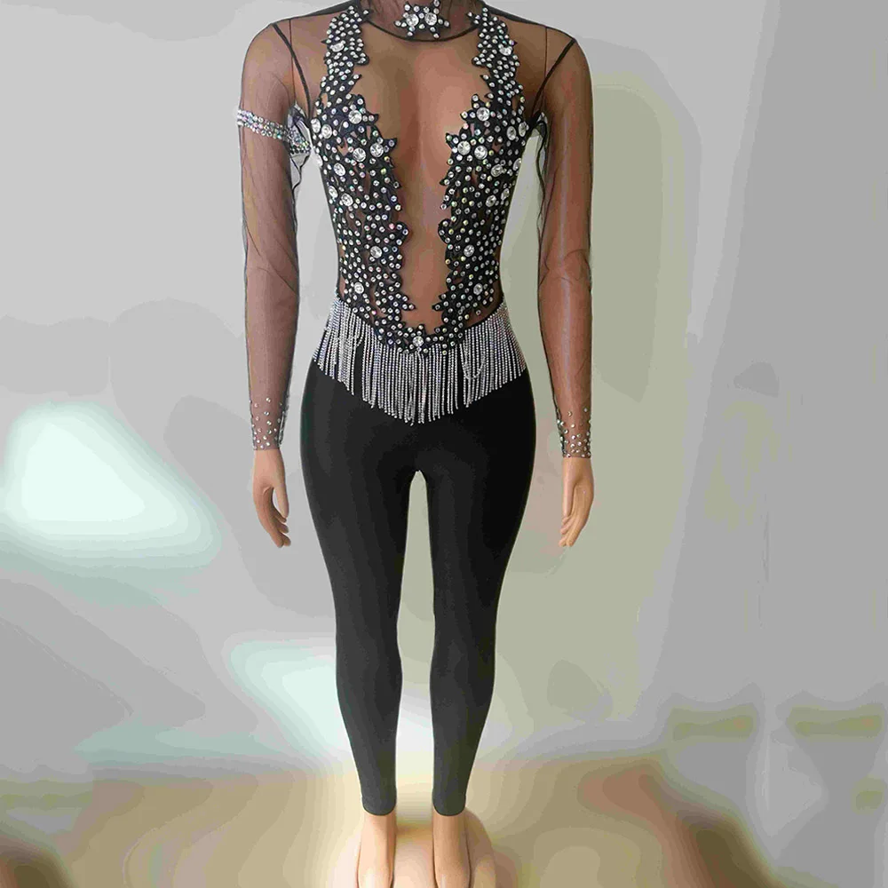 

Rhinestone Sexy Jumpsuit Female Nightclub Bar Costume Festival Party Show Rave Dance Outfit Stage Performance Costume New VDL597