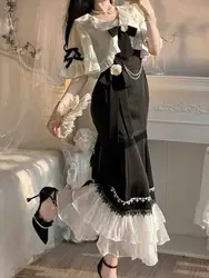 Robe de sirène dégradée vintage française pour femmes, robe de princesse en dentelle coréenne, robe à bretelles, robe mi-longue Lolita Sweet Court, printemps, 2023