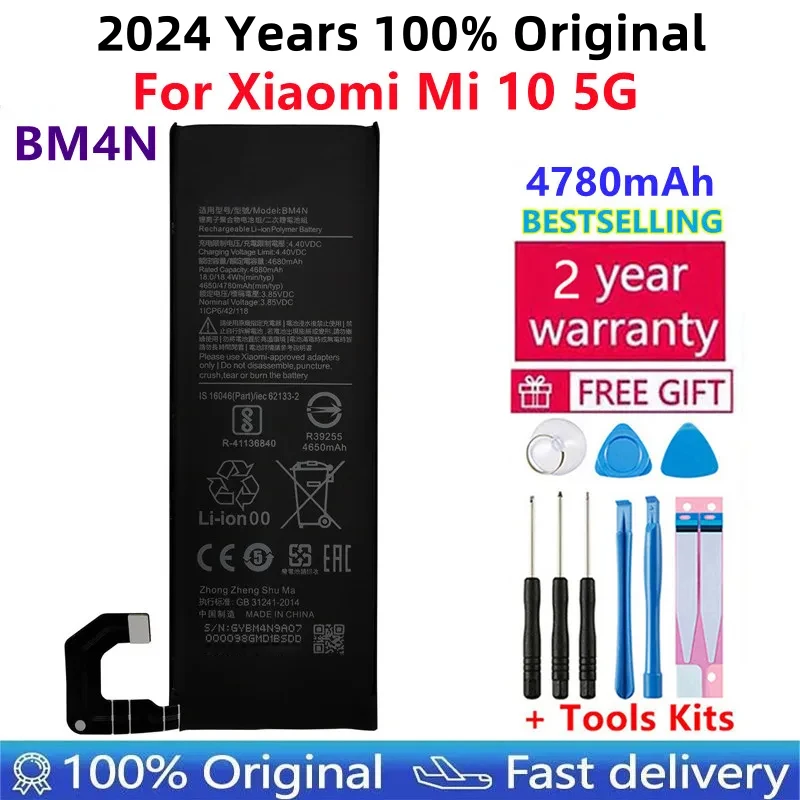 

100% Genuine Original Phone Replacement 4780mAh Battery BM4N For Xiaomi Mi 10 5G Mi10 Bateria Batteries +Gift Tools