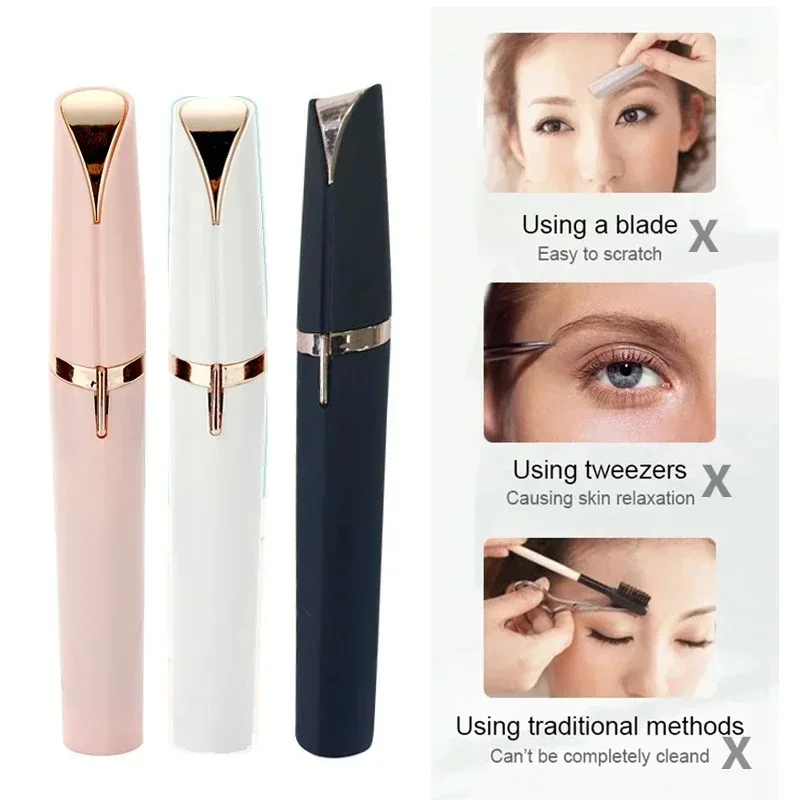 Portable Electric Eyebrow Trimmer Pen for Women, Painless Precision Eyebrow Shaver Razor Blades for Face Hair Removal Tools