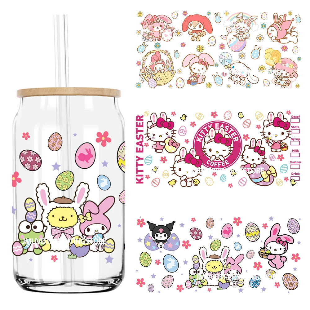 

Easter Cartoon Bunny Eggs Coffee 16OZ UV DTF Cup Wrap Transfers Stickers Custom Labels DIY Waterproof Logo For Libbey Glass Can