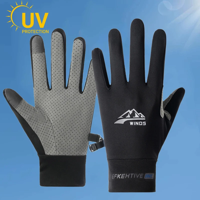 Sommer UV-Schutz Fahrradhandschuhe Touchscreen-fähig Rutschfest Atmungsaktiv Eisseide Vollfinger-Handschuhe für Radfahren Angeln Outdoor-Sport