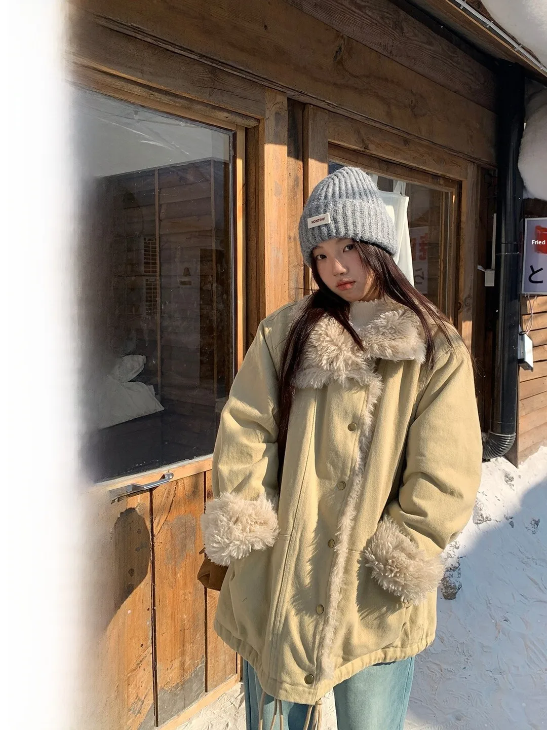 

Warm Casual Workwear Sle Parka Coat Korean Design Winter New Arrival Loose Fit Cotton Blend Dstring Adjustable Women's J...