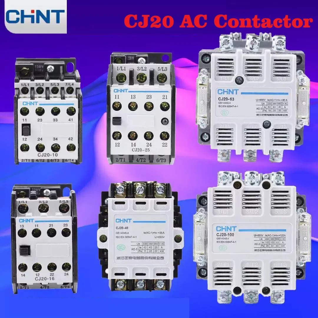 CHINT CJ20 16A-630A AC Contactor Three Phase 220V 380V 16A 25A 40A 63A 100A 160A 250A 400A 630A CJ20-100 CJ20-160 CJ20-250