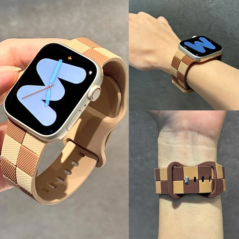 สายซิลิโคนสําหรับ Apple Watch 46 มม.44 มม.45 มม.40 มม.41 มม.42-38 มม.สร้อยข้อมือกีฬาสําหรับ iWatch Series 10 8 7 6 5 4 Ultra 2 49 มม.