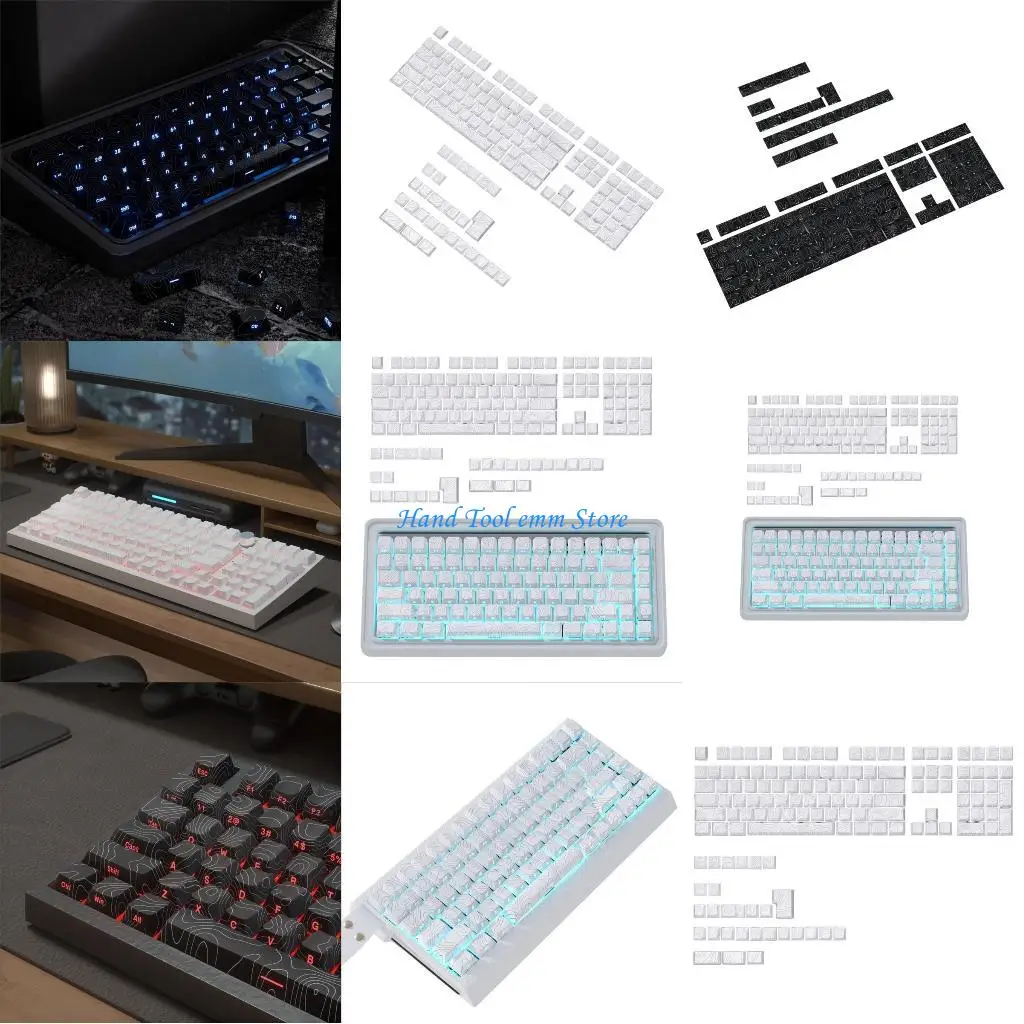 

H37F Side Engraves Keycaps 136Keys Keycap Set with Backlights Line Engravings for Mechanical Keyboards