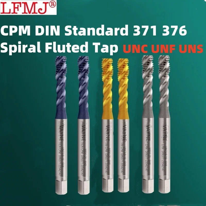 1PCS CPM Powder DIN 371 376 Standard Hard to cut machine Thread Tap American Spiral Fluted Tap UNC UNF UNS2-56 3-48 1/4 5/16 3/8