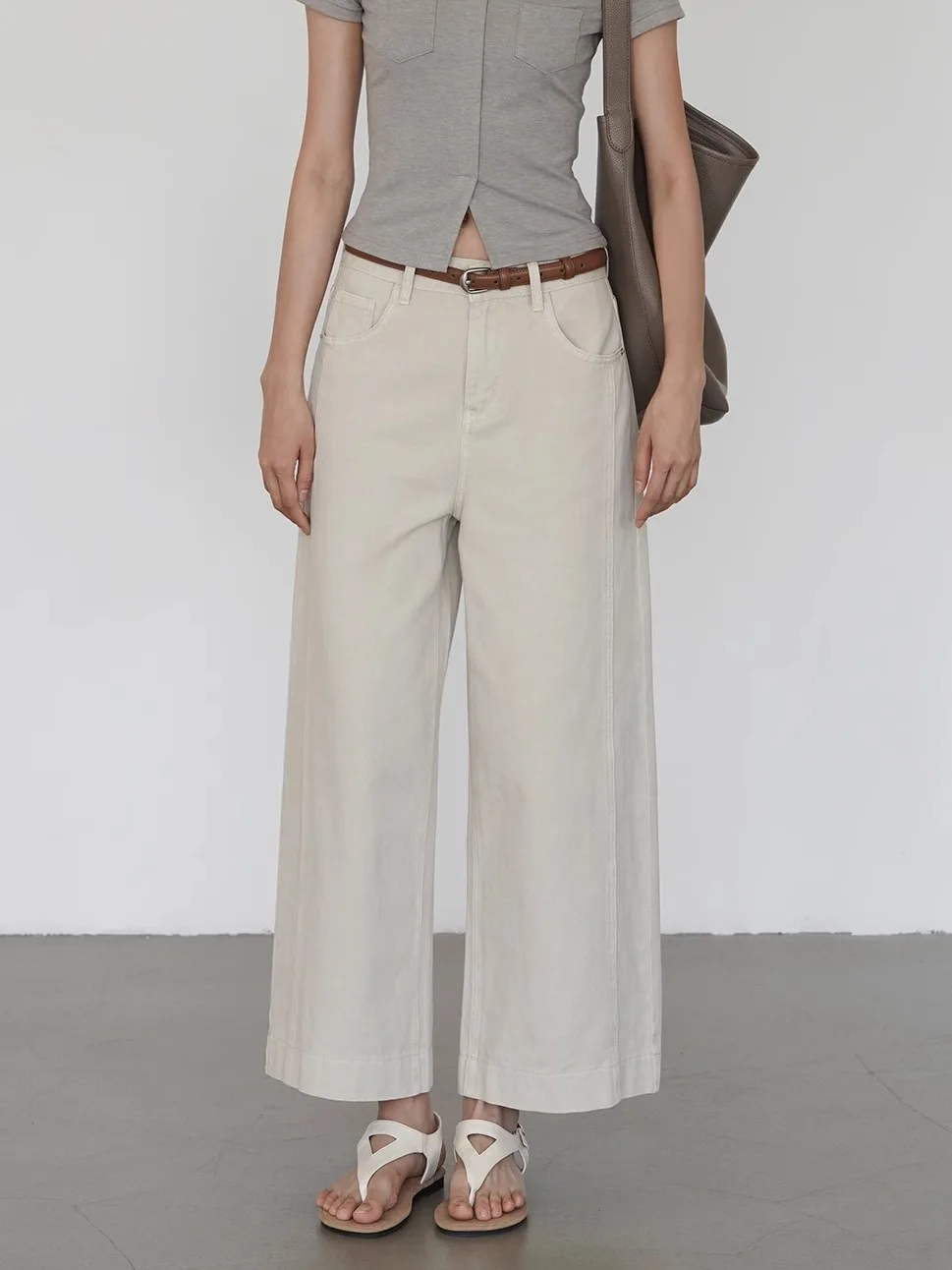 

EIGHTHMONTH Светло-коричневые прямые джинсы с девятью зубцами, женские повседневные свободные широкие брюки с высокой талией на молнии, джинсовые джинсы