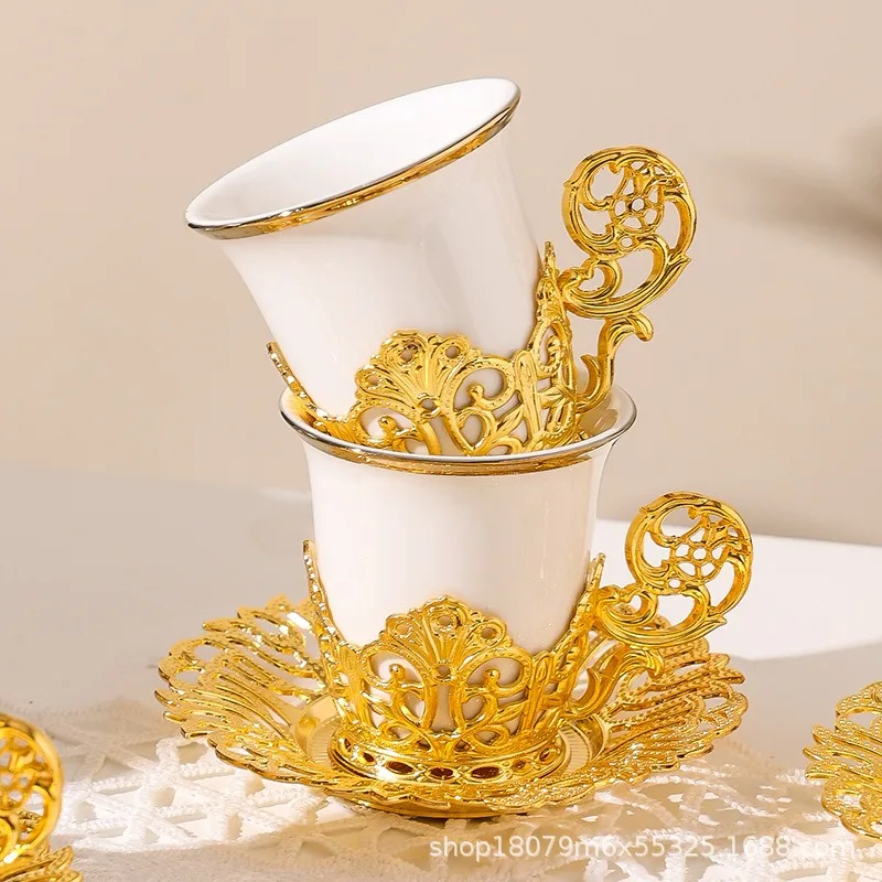 Turkish Ceramic Tea Cup Saucer Set 6 Piece High End Middle East Gift Box Coffee Cup For Home Living Room Hospitality Premium view 2