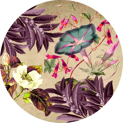 Ardizayn Colorful Flowers, Slip-Resistant, Not Peel Leather Outsole Round Bath Mat 100x100 cm.