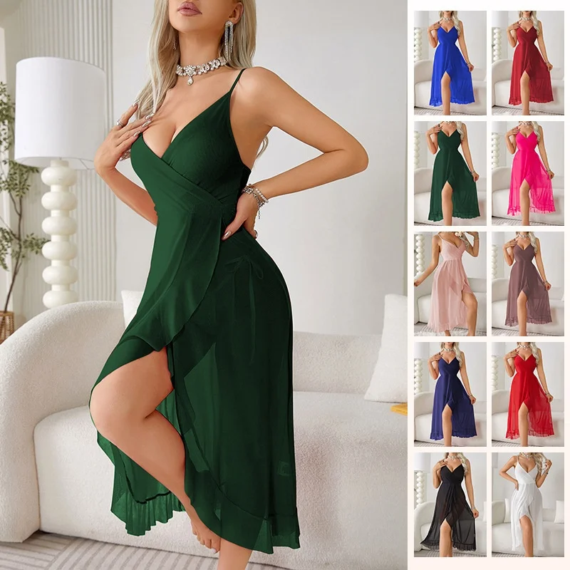 

Sexy Vneck Sleeveless Camisole Lingerie Long Dress Style Pure Color Home Leisure Youth Women's Underwear Summer Season