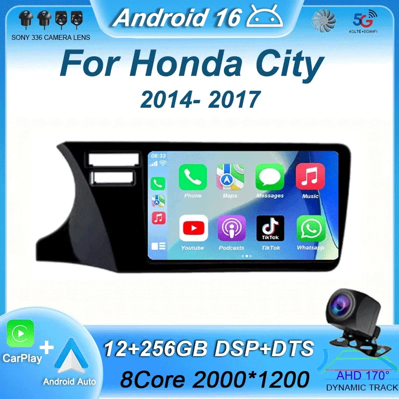 

Автомагнитола для Honda City 2014-2017, мультимедийный видеоплеер, 4G, Wi-Fi, GPS-навигация, CarPlay, QLED, Android 16