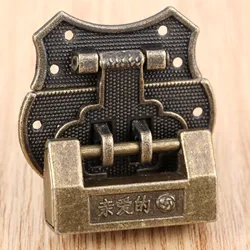 2pcs/set Vintage Lock Jewelry Wooden Box Nice Decorative Chinese Old Style Padlock With Box Latch Hasp Hardware Set W/Screw