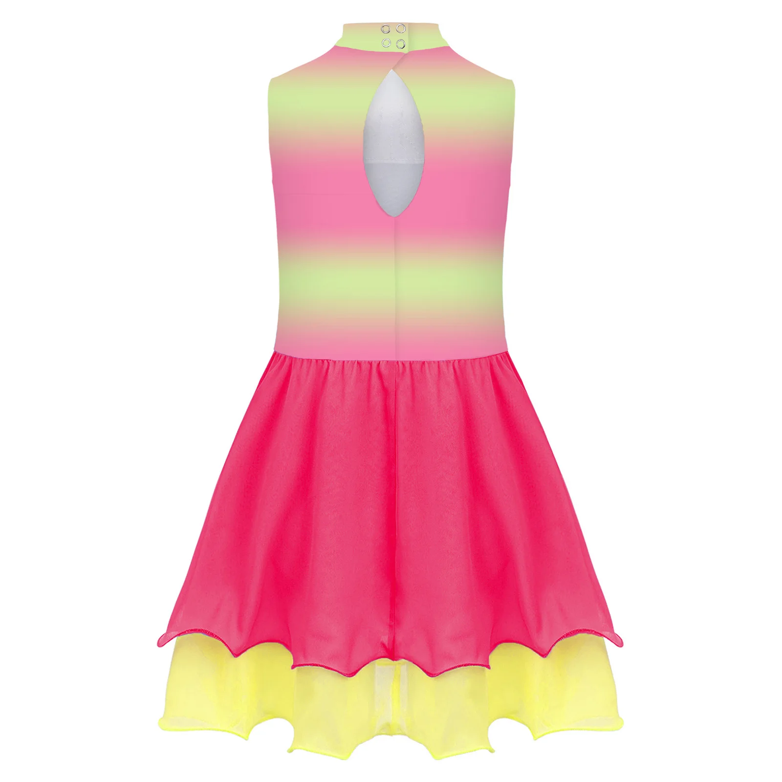 Meisjes Kunstschaatsen Dansjurk Gradiënt Mouwloos Keyhole Back Sparkly Strass Jurk Ballet Turnpakje Jurk Danskleding